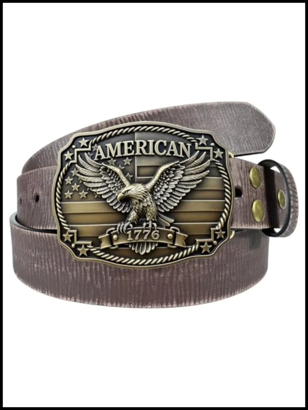 Genuine Leather Western Belt with Bronze Eagle Buckle for Men